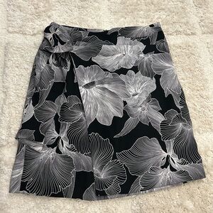 LOFT Black and White Asymmetrical Floral Skirt